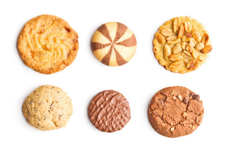 Different types of sweet cookies isolated on white background.