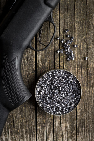 Lead airgun pellets and airgun.の写真素材