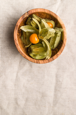 Physalis peruviana fruit in bowl. Top view.の写真素材