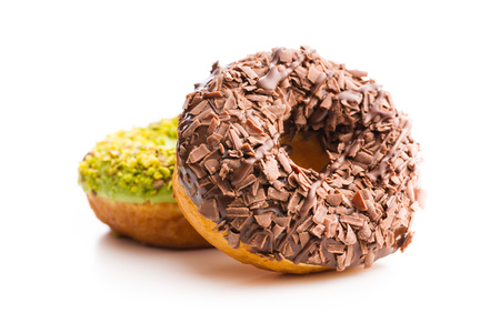 Sweet glazed donuts isolated on white background.の写真素材