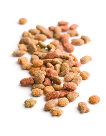 Dry pet food isolated on white background.の写真素材