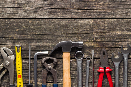 Set of tools. Hand tools for craftsmen. Top view. Flat view.