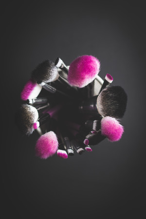 The makeup brushes in cup. Make-up accessories.の写真素材