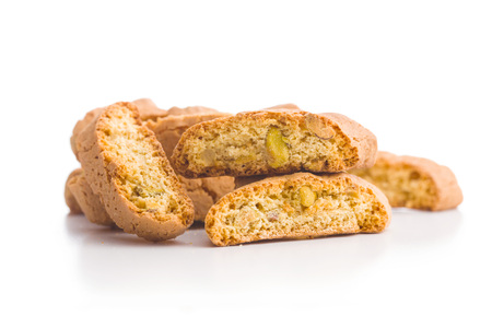 Sweet cantuccini biscuits isolated on white background.の写真素材