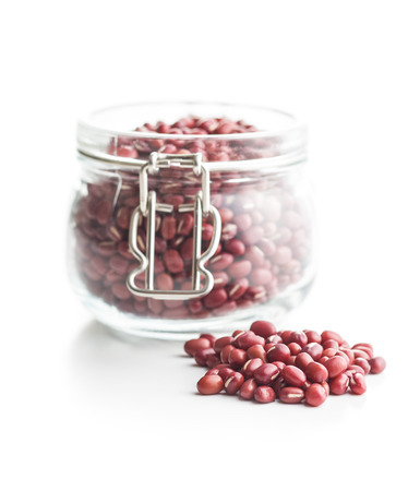 Red adzuki beans isolated on whiteの写真素材