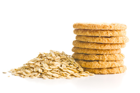 Crispy oatmeal cookies isolated on white background.の写真素材