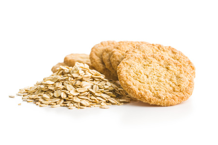 Crispy oatmeal cookies isolated on white background.の写真素材