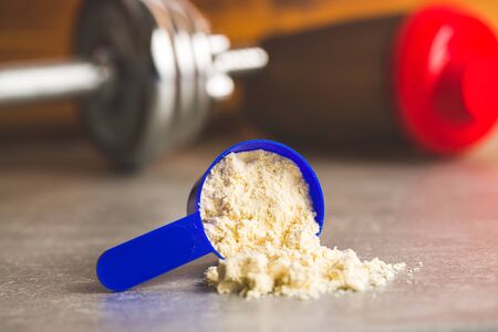 Whey protein powder in scoop.の写真素材