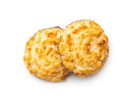 Coconut cookies with chocolate isolated on white background.の写真素材