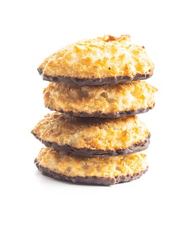 Coconut cookies with chocolate isolated on white background.の写真素材