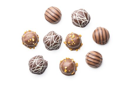 Praline bonbons. Chocolate truffles isolated on white background.