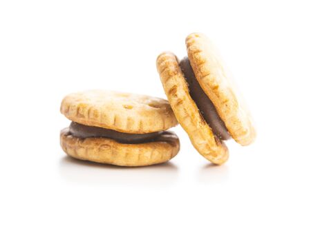 Mini cream sandwich cookies isolated on white background.の写真素材