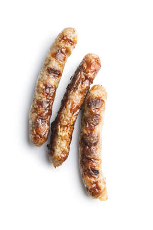 Grilled white sausages isolated on white background.の写真素材