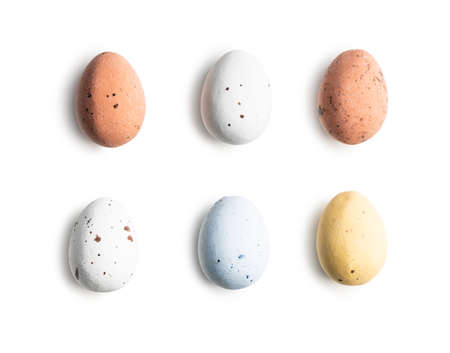 Chocolate easter eggs. Sweet candy eggs isolated on white background.