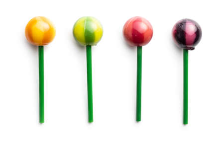 Sweet fruity lollipops isolated on white background.の写真素材