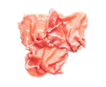 Sliced carpaccio. Raw beef meat isolated on white background.の写真素材