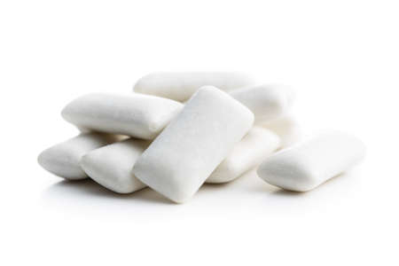 Mint chewing gum pads isolated on white background.の写真素材