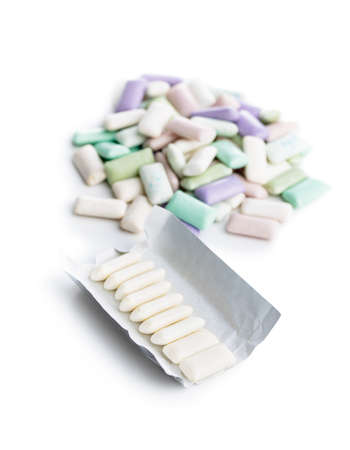 Different mint chewing gum pads isolated on white background.の写真素材