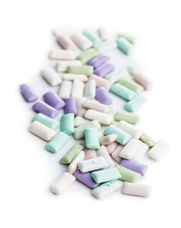 Different mint chewing gum pads isolated on white background.の写真素材