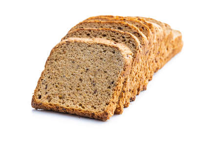 Sliced wholegrain bread isolated on white background.