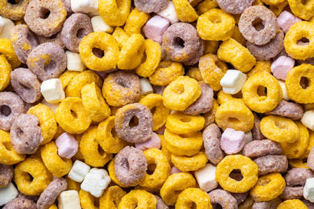 Colorful cereal rings. Top view.