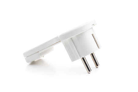 White electric plug isolated on white background.