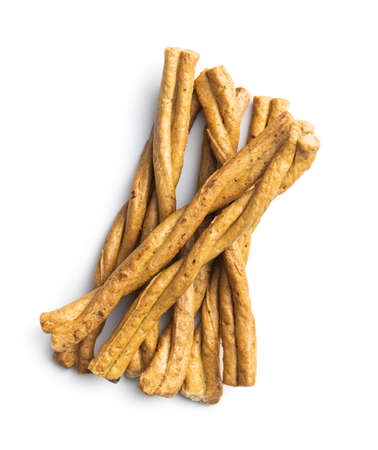 Grissini sticks. Traditional italian bread sticks isolated on white background.