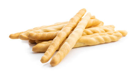 Grissini sticks. Traditional italian bread sticks isolated on white background.