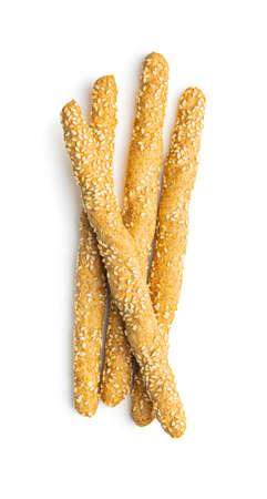 Breadsticks grissini. Bread sticks with sesame seeds isolated on white background.