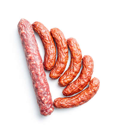 Smoked pork sausages isolated on white background.の写真素材