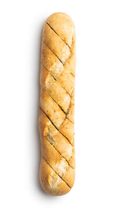 Roasted baguette with garlic butter. Crunchy sliced garlic bread isolated on white background.