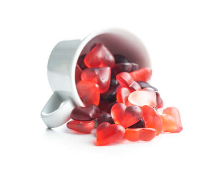 Heart shaped jelly candy isolated on a white backgorund.の写真素材