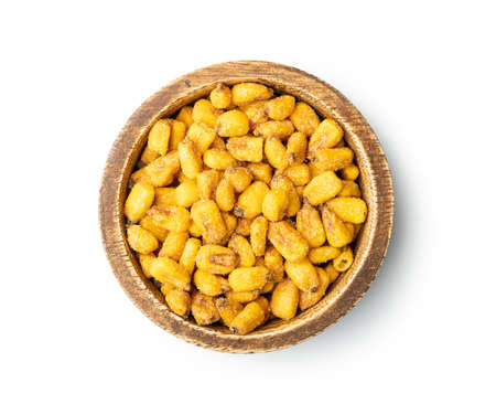 Roasted salted corn snack isolated on a white background.