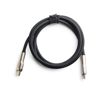 Coiled usb-c cable isolated on the white background.