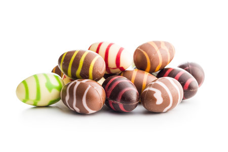 Chocolate easter eggs isolated on the white background.の写真素材
