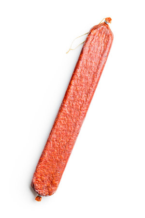 Smoked salami sausage isolated on the white background.の写真素材