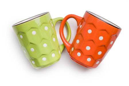 The polka dot mugs isolated on the white background.の写真素材