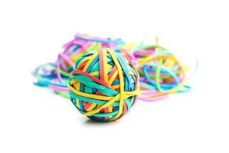 Colorful rubber bands ball isolated on the white background.の写真素材
