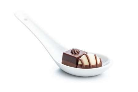 Sweet chocolate pralines. Tasty chocolate truffles isolated on the white background.の写真素材