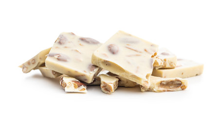 White chocolate bars with almonds isolated on the white background.の写真素材
