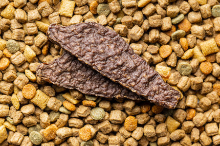 Dried meat for dogs. Chewy treats for dogs. Top view.の写真素材