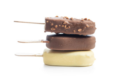 Popsicle, ice cream covered with chocolate isolated on the white background.の写真素材