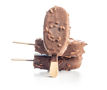 ice creams covered with chocolate isolated on the white background.の写真素材