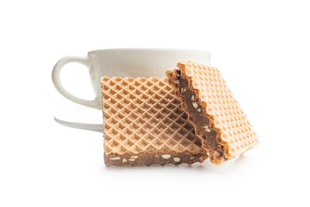 Sweet chocolate wafer isolated on the white background.の写真素材