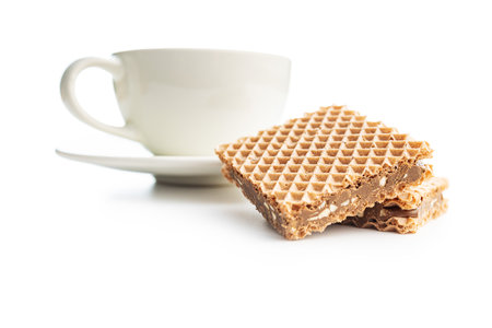 Sweet chocolate wafer isolated on the white background.の写真素材