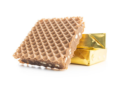 Sweet chocolate wafer isolated on the white background.の写真素材