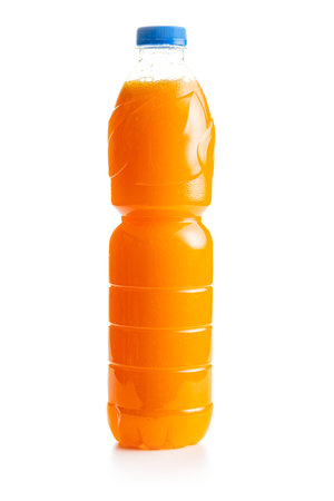 A bottle of fruit juice. Orange juice isolated on the white background.の写真素材
