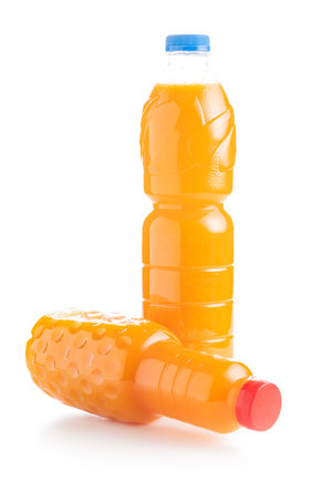 A bottle of fruit juice. Orange juice isolated on the white background.の写真素材
