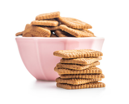 Sweet caramel biscuits. Tasty cookies isolated on the white background.の写真素材