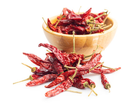 Red chili peppers isolated on the white background.の写真素材